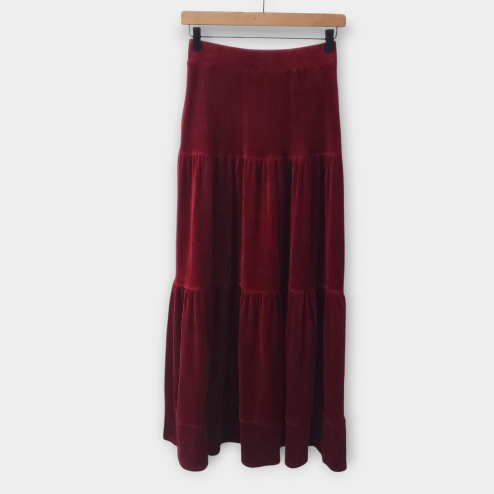NWT Halara Corduroy Tiered Button Front Maxi Skirt Pockets High Waisted Red Sm - Picture 6 of 12